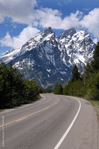 Empty road in the Grand Teton National Park, Wyoming 