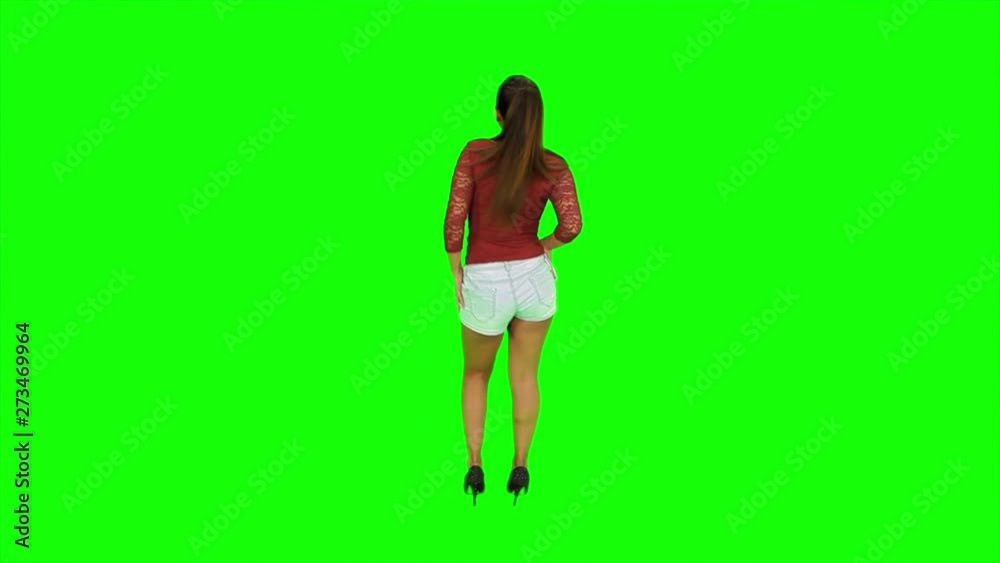 Sexy Woman Model With Sexy Ass Dancing Back And Shaking Ass In Front Of A Green Screen With