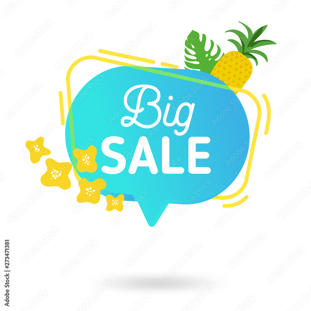 Summer sale banner template. Liquid abstract geometric speech bubble with tropic flowers and flamingo, Tropical backdrop, Promo badge for seasonal offer, promotion, advertising. Vector illustration Summer sale banner template. Liquid abstract geometric speech bubble with tropic flowers and flamingo, Tropical backdrop, Promo badge for seasonal offer, promotion, advertising. Vector illustration
