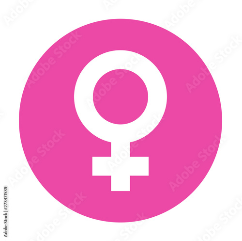 Round Female Symbol in Pink Color. Flat Design Style. Vector Gender Symbol Simple Silhouette