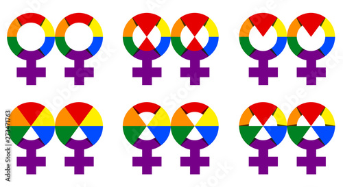 Lesbian Symbol Collection in Rainbow Color Illustration. Vector Rainbow Homosexual Gender Sign
