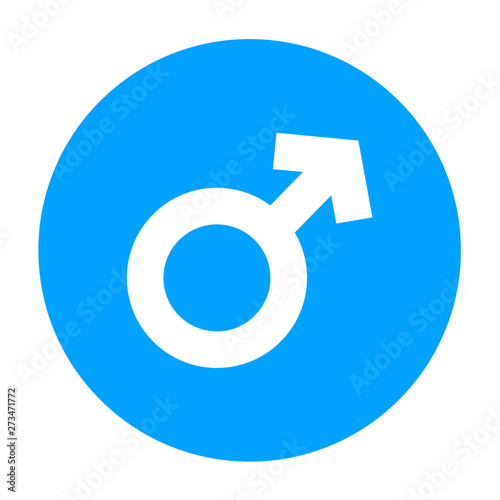 Round Male Symbol in Blue Color. Flat Design Style. Vector Gender Symbol Simple Silhouette