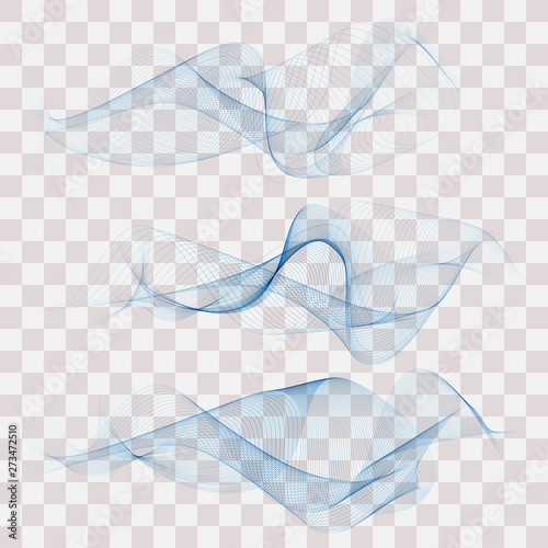 Abstract Blue Wave Set on Transparent Background. Vector Illustration.