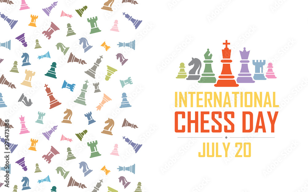 International Chess Day Vector Illustration on Light Background. King Queen Bishop Knight Rook Pawn