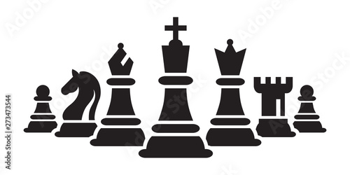Chess Figures Pieces Team Vector Illustration. Silhouettes of Chess Pieces.