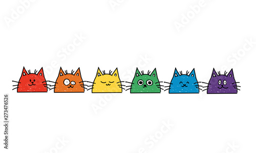 Set of colored cats, colorful. LGBT. Vector illustration for your design. Can be used as logo/icon or brochure template. Easy to change colors.