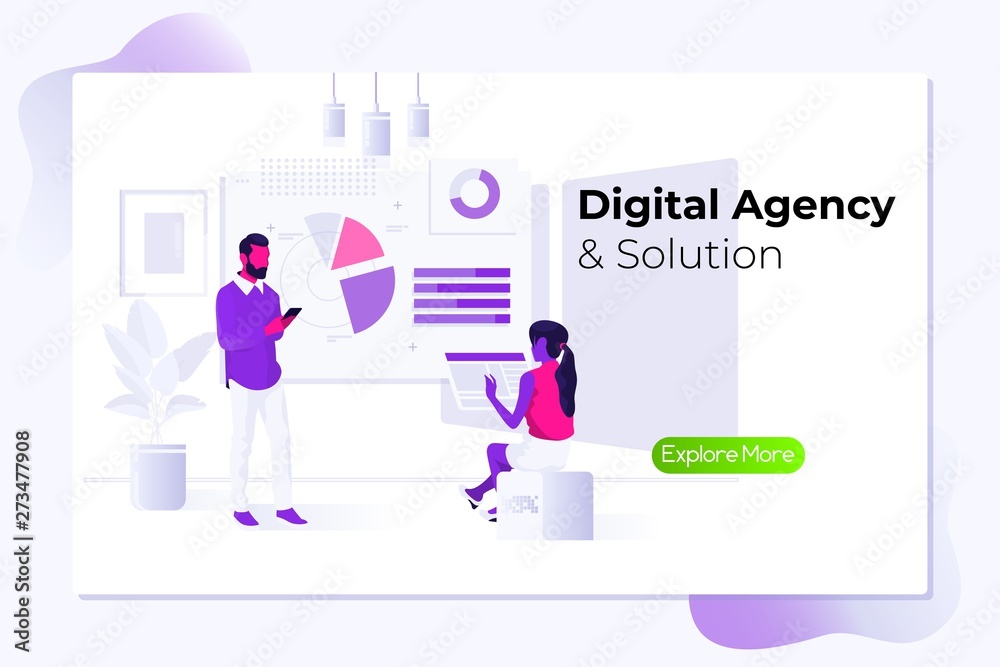 Digital agency. Time management and office situations. Landing page template. Flat vector illustration Digital agency. Time management and office situations. Landing page template. Flat vector illustration
