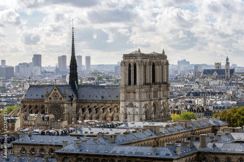 View of Notre-Dame Cathedral from the top of Saint-Jacques Tower