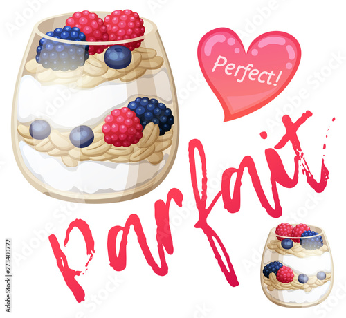 Parfait dessert with berries icon. Cartoon vector illustration isolated on white background. Series of food and drink and ingredients for cooking