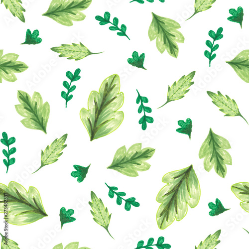 seamless pattern watercolor of green leaves, hand painting plant illustration for fashion textile