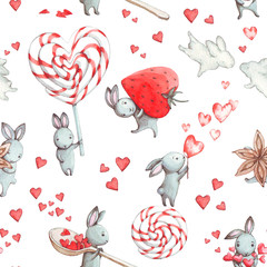Wandcirkels Aquarel prints patronen Schattig konijntje met aquarel achtergrond  © BloomPix
