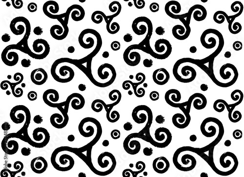 Hand drawn grunge black celtic triskels vector seamless pattern tile