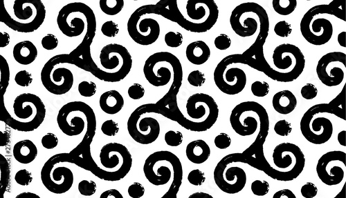 Hand drawn grunge black celtic triskels vector seamless pattern tile