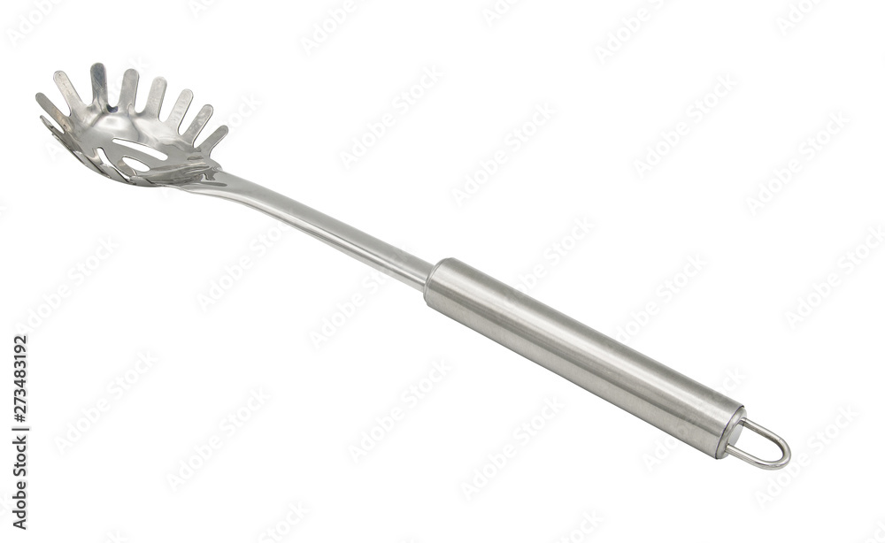Stainless steel spaghetti scoop On a separate white background