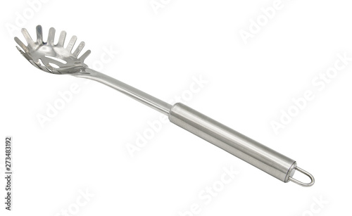 Stainless steel spaghetti scoop On a separate white background