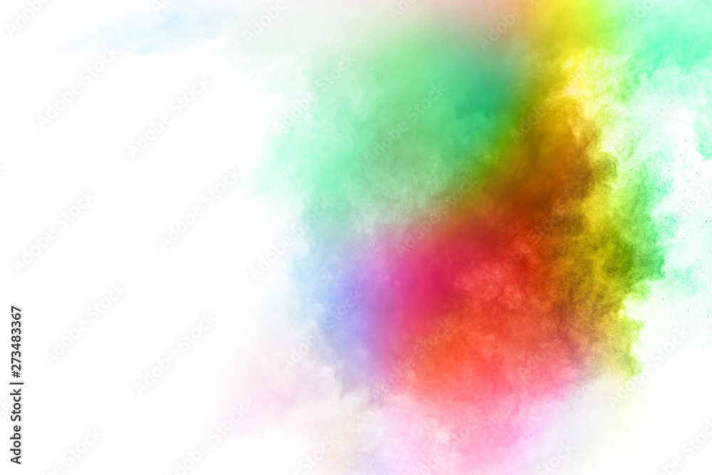 abstract powder splatted background. Colorful powder explosion on white background.