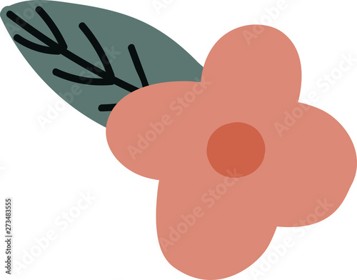 Flat modern floral foliage illustration on the white isolated background. Abstract shapes.