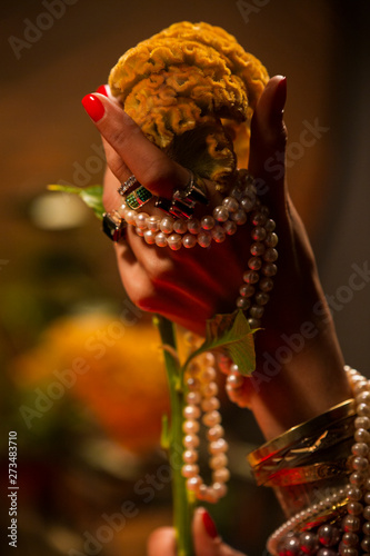 Cropped Hand with Jewellery holding a Flower