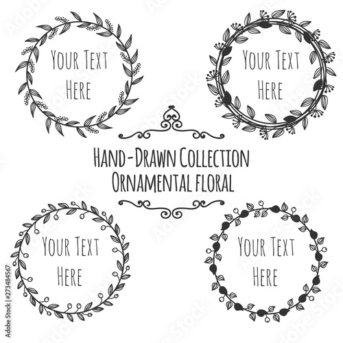 hand-drawn collection ornamental flower round