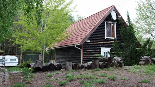 Beautiful country wooden house. Wooden house log house