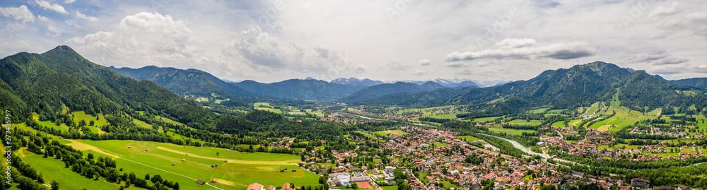 Aerial Brauneck Lenggriess. Bavarian Alps. Ski Resort. Travel Destination June 2019 - obrazy, fototapety, plakaty 