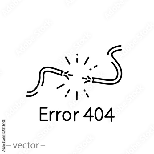 Error 404 icon, disconnect, cable off, line symbol on white background - editable stroke vector illustration eps10