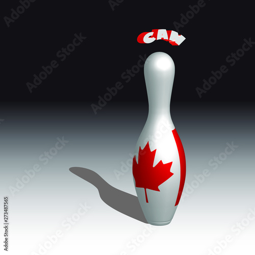 Bowling skittle flag CANADA on black and white background