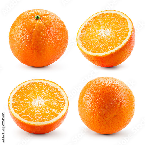 Orange fruit isolated on white. Orang isolate. Orange set.