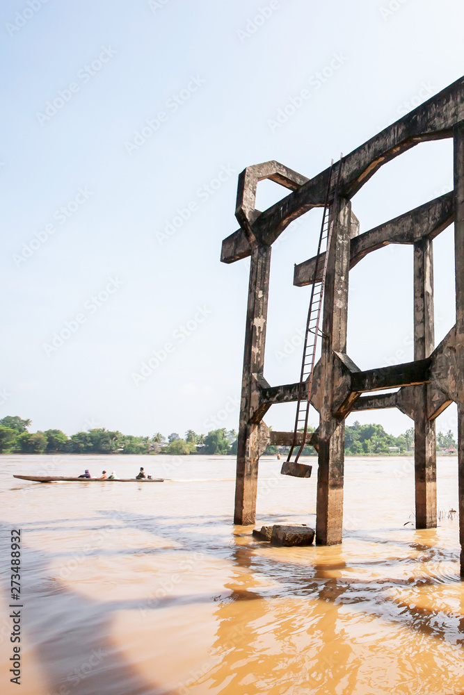 Old French railway bridge over Mekong River. Old French railway bridge over Mekong River.