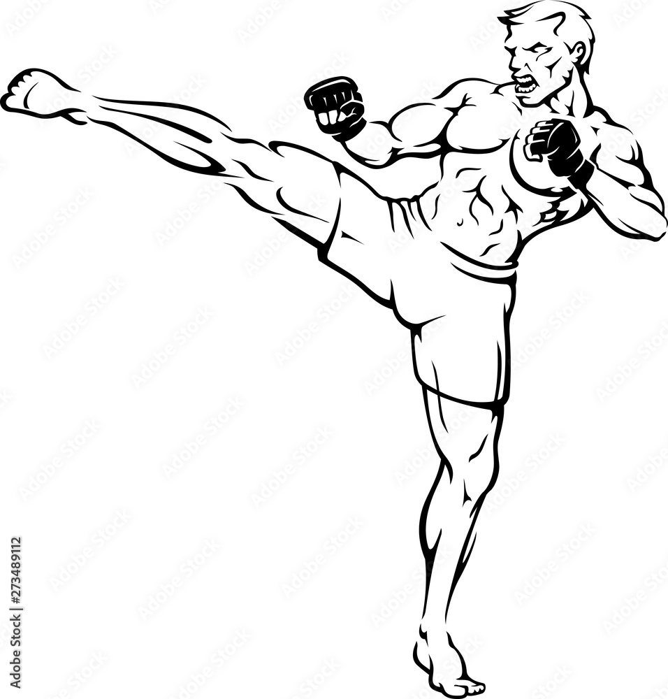 Train Mix Martial Arts, Line Art Vector