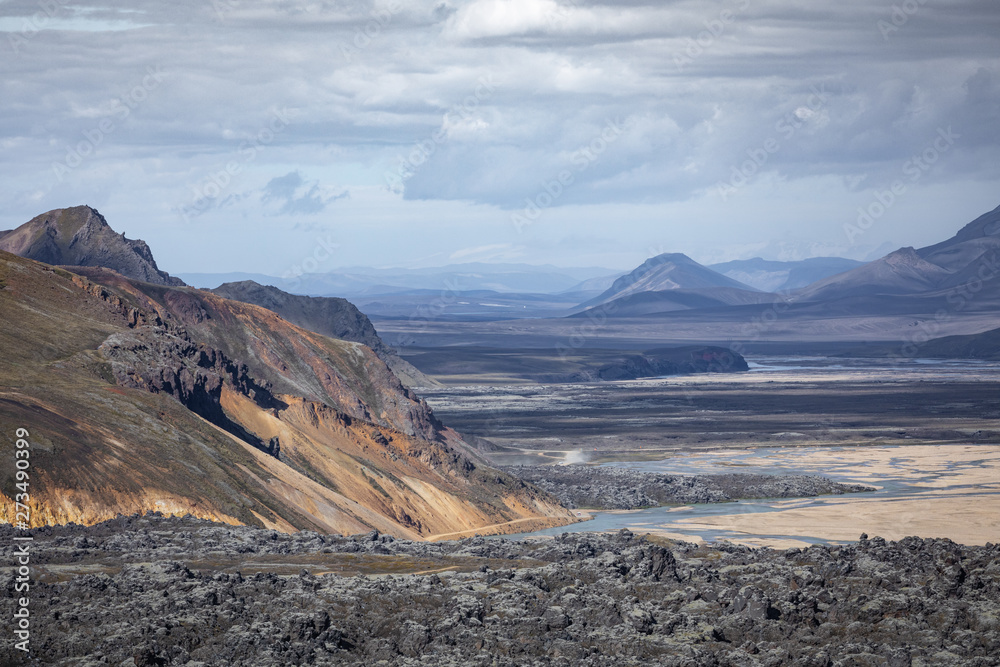 Landmannalaugar National Park - Iceland. Rainbow Mountains. Beautiful colorful volcanic mountains. Summer time.