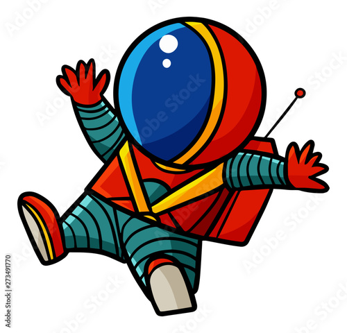 Funny and cute red astronaut flying - vector.