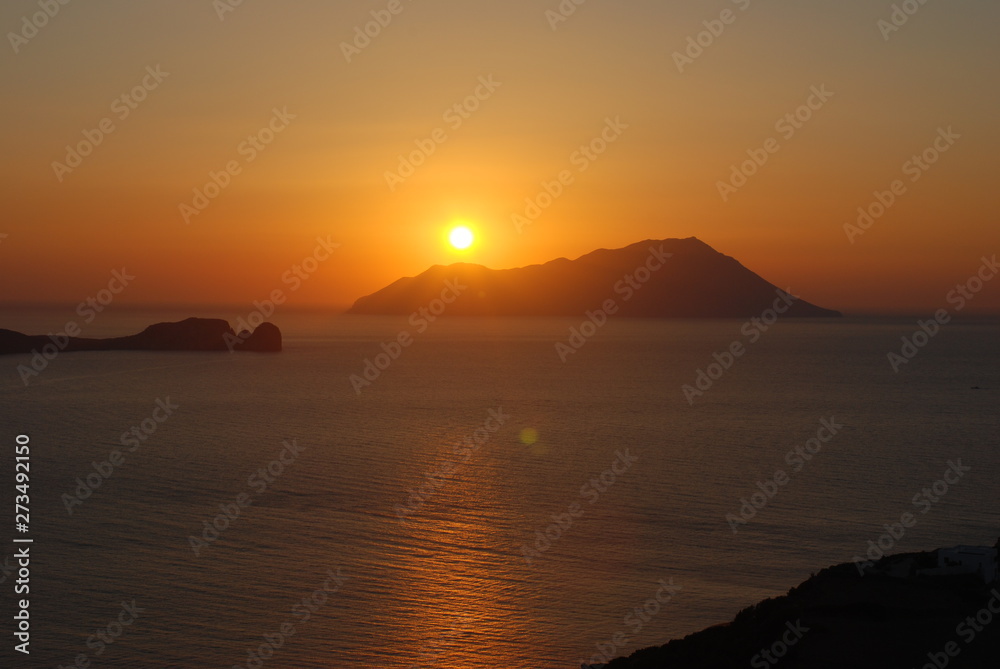 Milos Island, Cyclades islands / Greece 2018: Sunset at the beautiful island of Milos