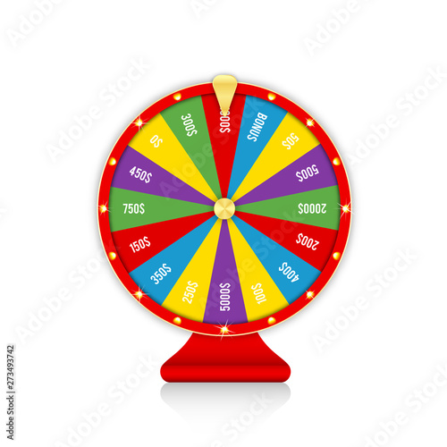 Wheel of fortune, colorful spinning fortune wheel. Realistic roulette design for lottery, casino games