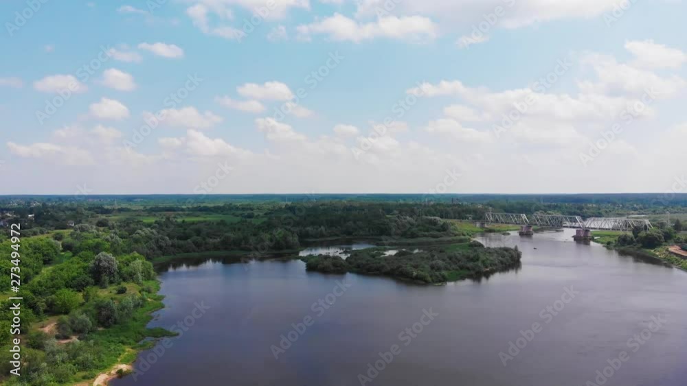 Top view of the river and railway bridge Top view of the river and railway bridge