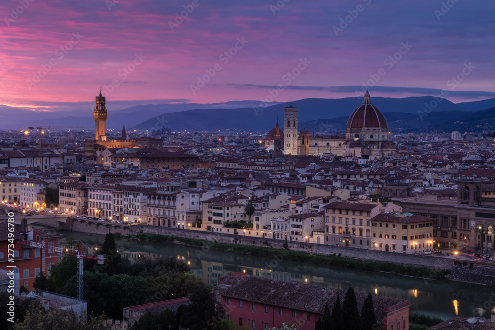 Beautiful sunset views of Florence cityscape, Italy, Europe