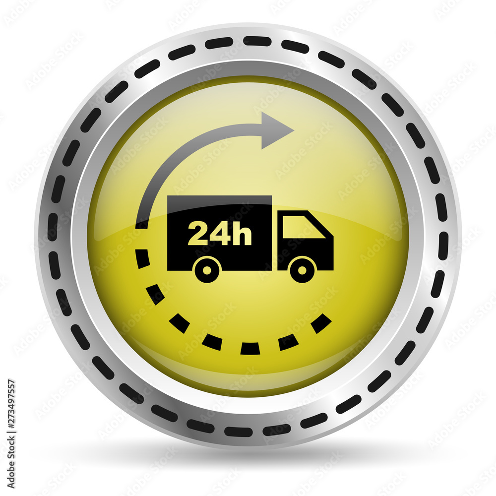 Delivery 24h. Yellow glossy button for web design. Metal case. Vector. Delivery 24h. Yellow glossy button for web design. Metal case. Vector.