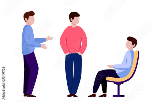 Managers are negotiating. Office workers discuss the project.