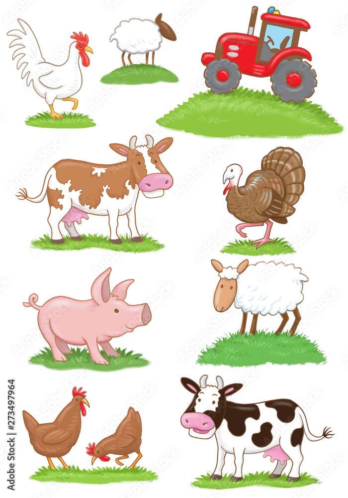 set of cute farm animals set of cute farm animals