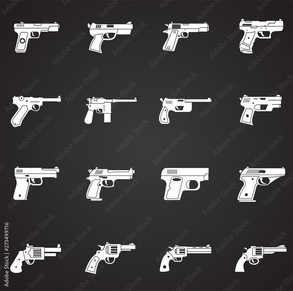 Pistol related icons set on background for graphic and web design. Simple illustration. Internet concept symbol for website button or mobile app.