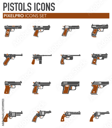 Pistol related icons set on background for graphic and web design. Simple illustration. Internet concept symbol for website button or mobile app.