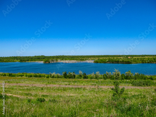View from Lake Zwenkauer See in the south of Leipzig with wonderful blue waters