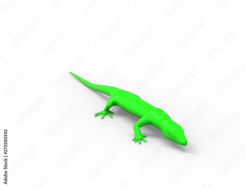 Fototapeta premium 3d rendering of a green lizard isolated in white studio background
