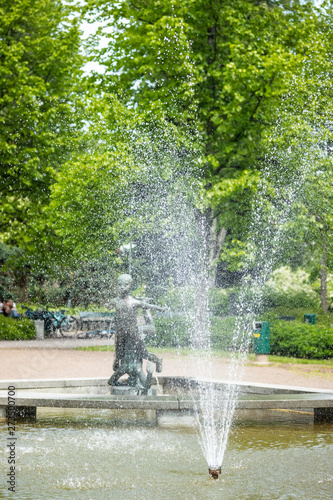 Fountain and sculpture in city park Jaakonpuisto, Kouvola Finland