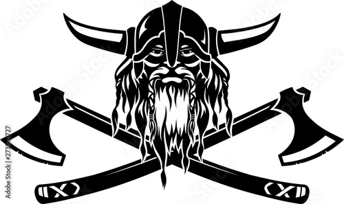 Viking Emblem, Horned Helmet and Long Axe
