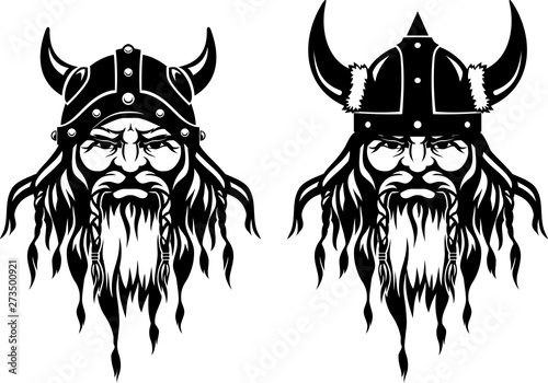 Viking Head in Two Variations, Horned Helm