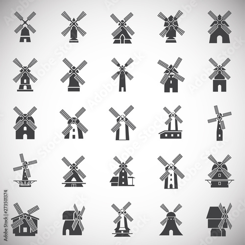 Wind mill icons set on background for graphic and web design. Simple illustration. Internet concept symbol for website button or mobile app.