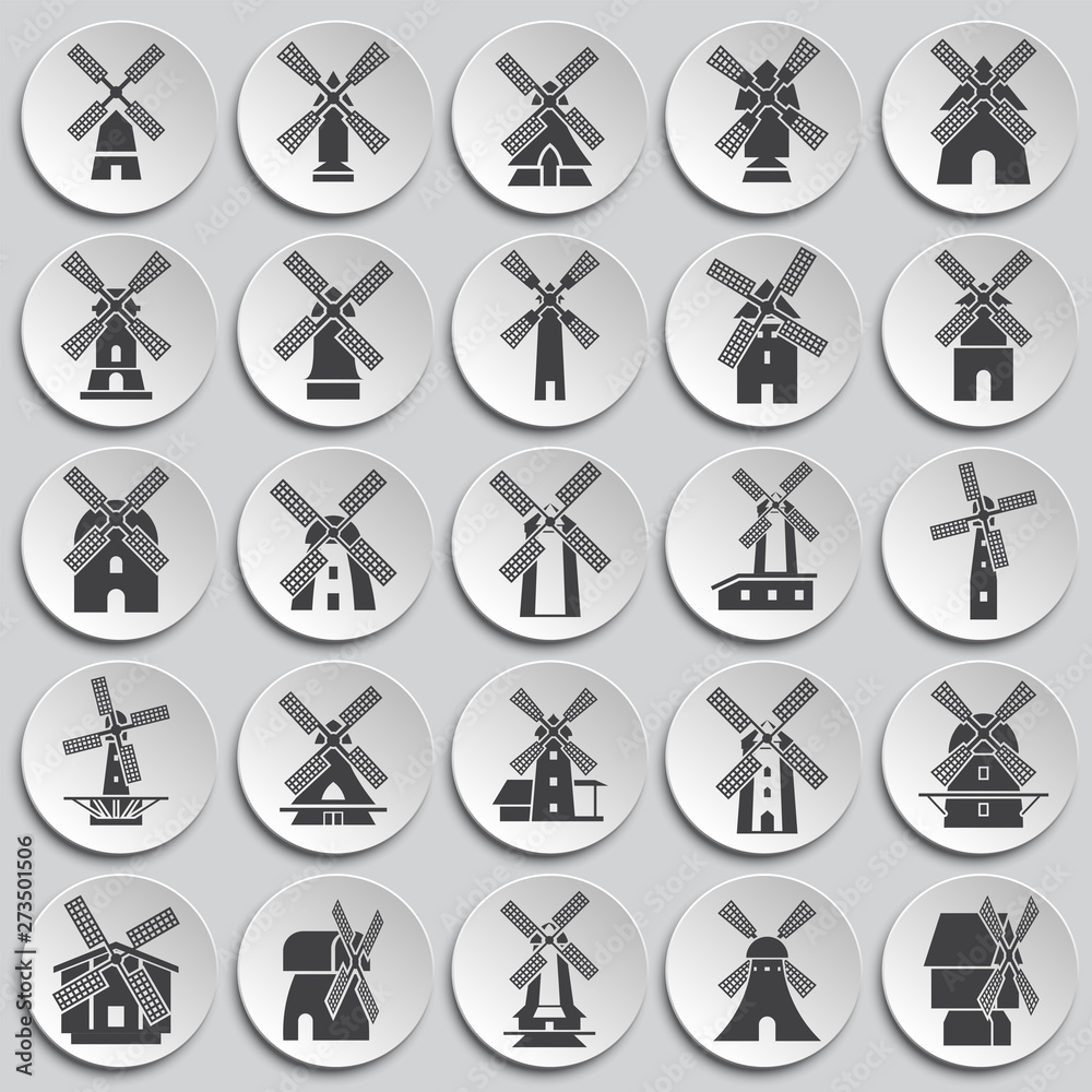 Wind mill icons set on background for graphic and web design. Simple illustration. Internet concept symbol for website button or mobile app. Wind mill icons set on background for graphic and web design. Simple illustration. Internet concept symbol for website button or mobile app.