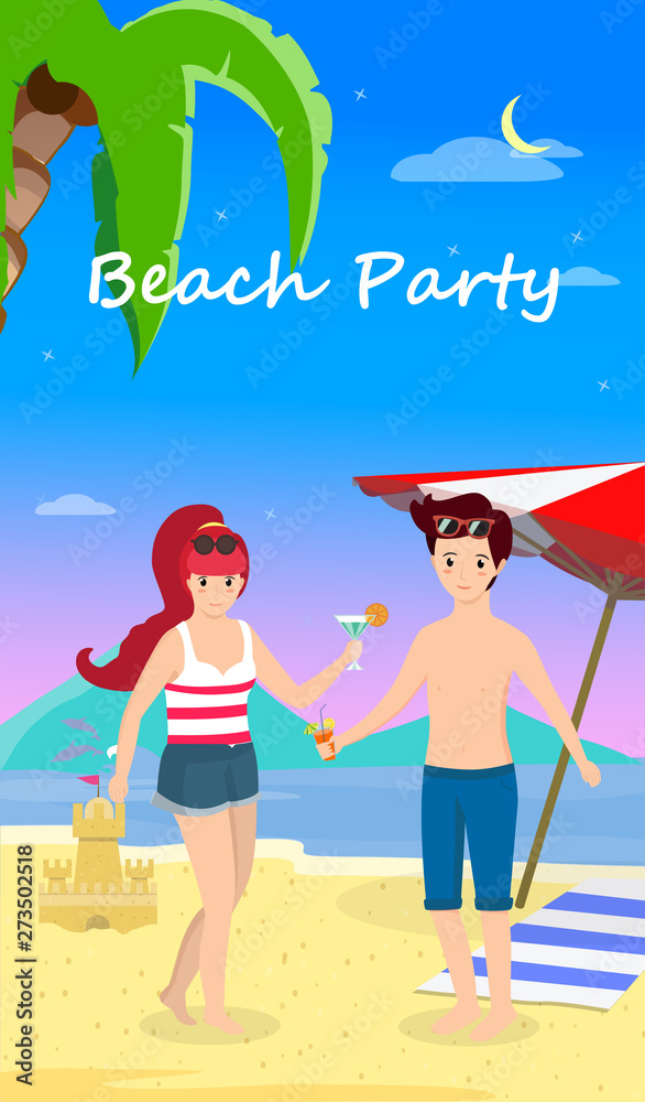 Happy Family at Beach Party. Honeymoon Travel