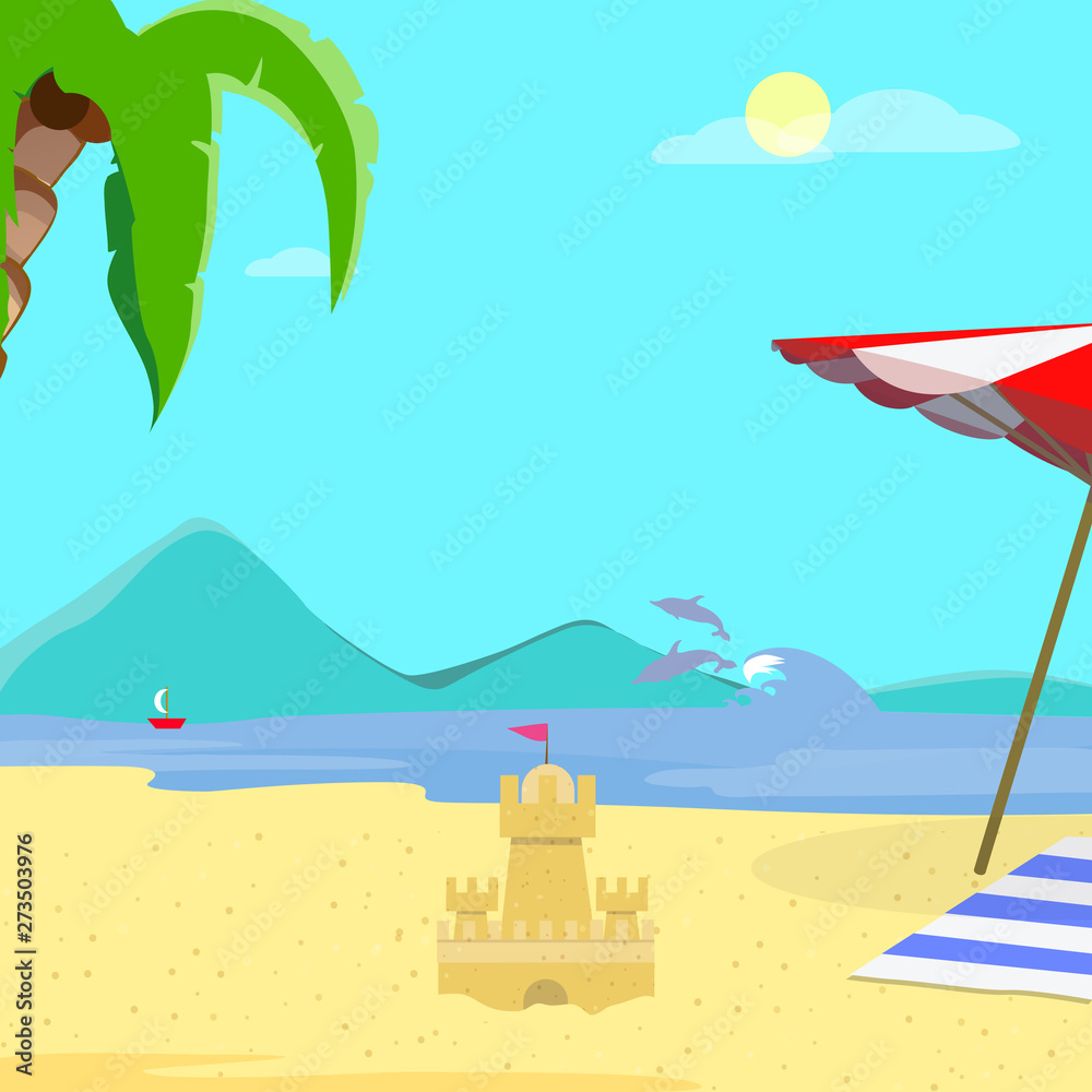Obraz premium Summer Beach Background, Day Time Empty Landscape